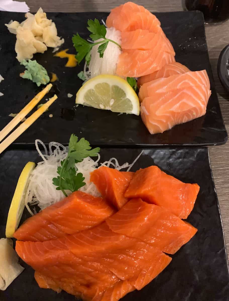 Wild vs farmed salmon on sushi platters
